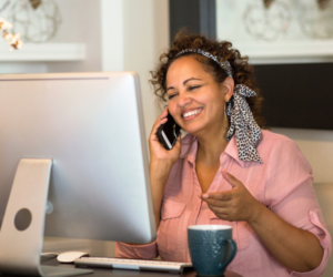 middle aged woman working on computer