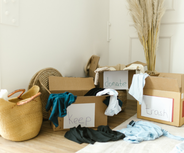 boxes organizing donations